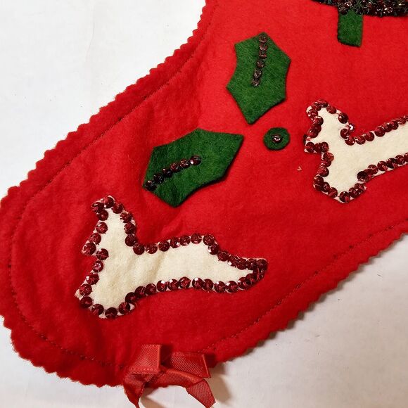 Vintage Double Sided Felt Sequin Christmas Cowboy Stocking Handmade 19" 1950's - Picture 2 of 16